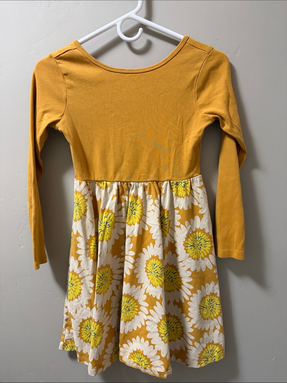 Tea Collection Yellow Sunflower Knit Bodice Long Sleeve Dress